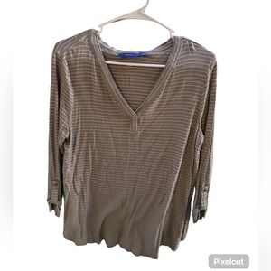 APT.9 Brown Striped Long Sleeve V-Neck Top Size L